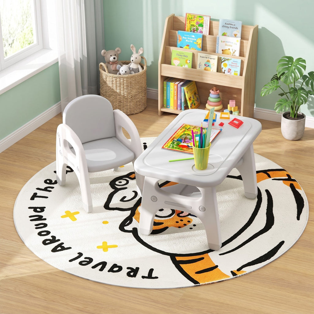 Airfind Kids Activity Table and Chair Set with Montessori Toys for Preschool and Kindergarten, 44 lbs Capacity, HDPE Frame, Gray