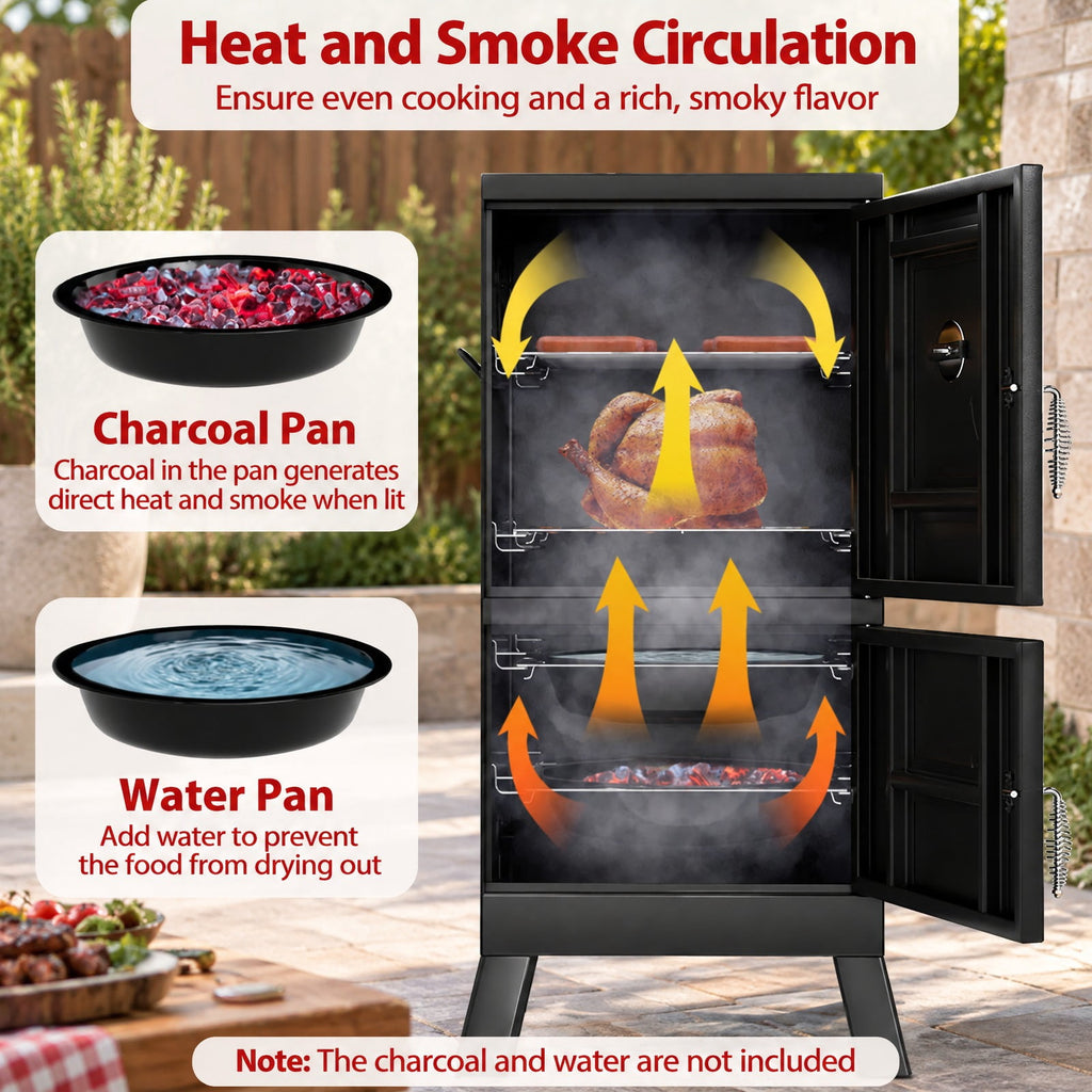 Airfind Vertical 2-Tier Outdoor Barbeque Grill with Temperature Gauge, Metal Frame, 19 x 18 x 40/48 x 45 x 102 cm Footprint, Black