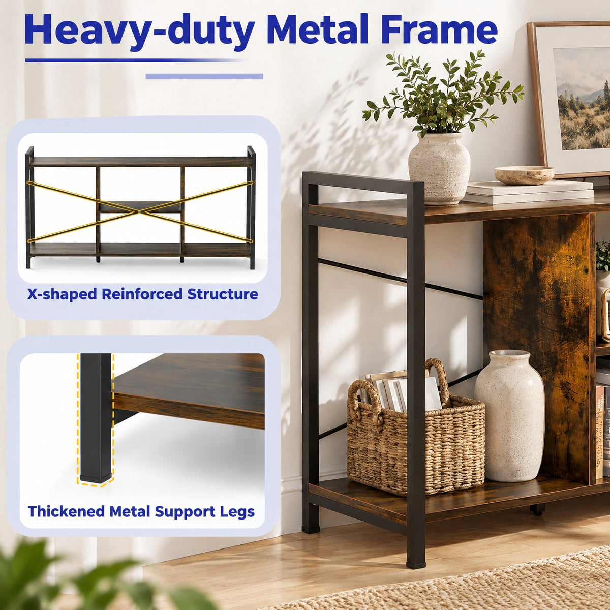 Airfind TV Stand for 55 Inch TVs Industrial Entertainment Center, 200 lbs Capacity, Engineered Wood Metal Frame, 47 x 14 x 24 Footprint, Brown