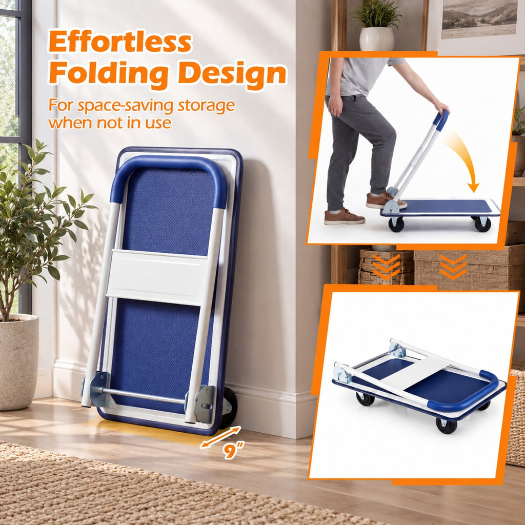 Airfind Folding Platform Hand Truck with Collapsible Bed and 4 Wheels for Moving Warehouse, 330 lbs Capacity, Metal, 29 Inch x 19 Inch x 33 Inch