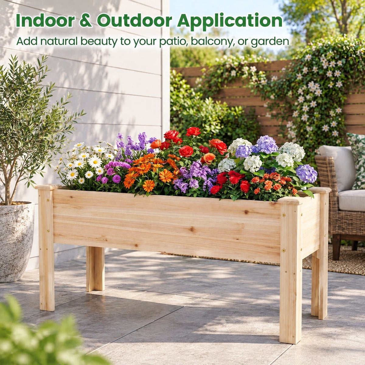 Airfind Wooden Raised Garden Bed with Legs 175 LBS Heavy-Duty Elevated Planter Box with Drainage Holes, 175 lbs Capacity, Fir Wood Frame, Natural