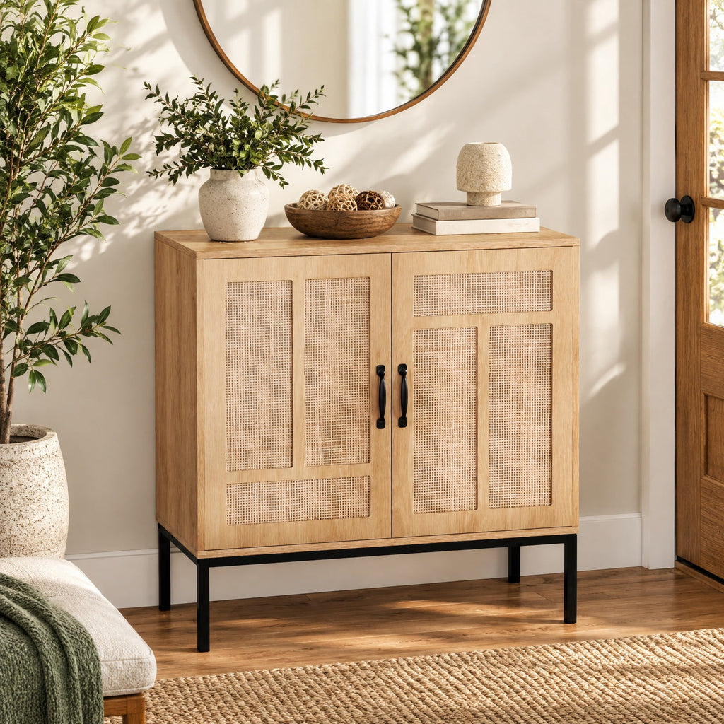 Airfind Boho Storage Cabinet with Asymmetrical Pattern Doors for Kitchen, 100 Lbs Capacity, 31.5 Inch X 15 Inch X 32 Inch (l X W X H) Inside, Natural