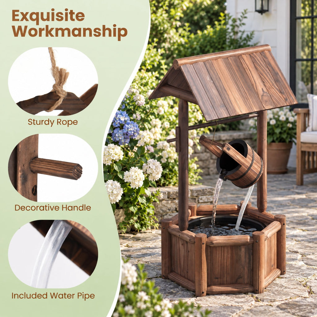Airfind Garden Rustic Wishing Well Wooden Water Fountain with Pump, Fir Wood Frame, Product Size 24 Inch x22 Inchx 44.5 Inch (L x W x H), Unspecified