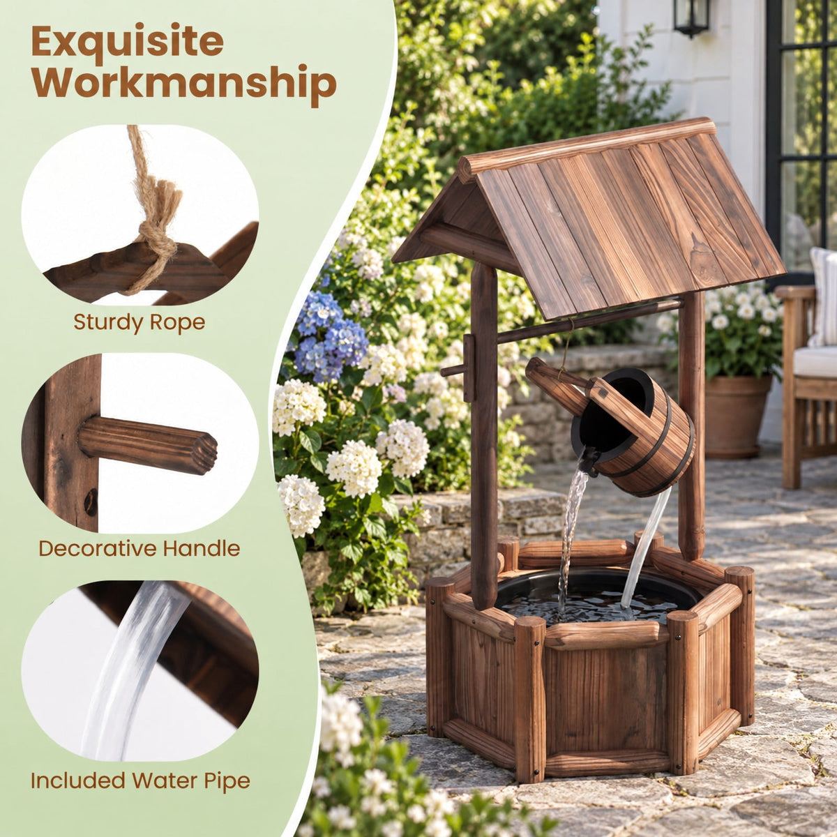 Airfind Garden Rustic Wishing Well Wooden Water Fountain with Pump, Fir Wood Frame, Product Size 24 Inch x22 Inchx 44.5 Inch (L x W x H), Unspecified