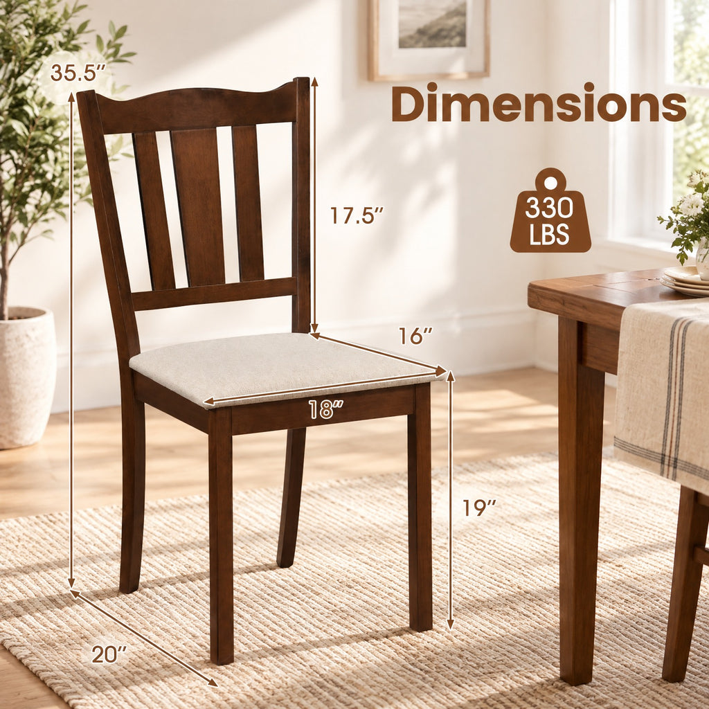 Airfind Set of 2 Wooden Dining Chair with Hollow Back and Soft-padded Cushion, 330 lbs Capacity, Rubberwood Fabric Sponge Engineered Wood Frame