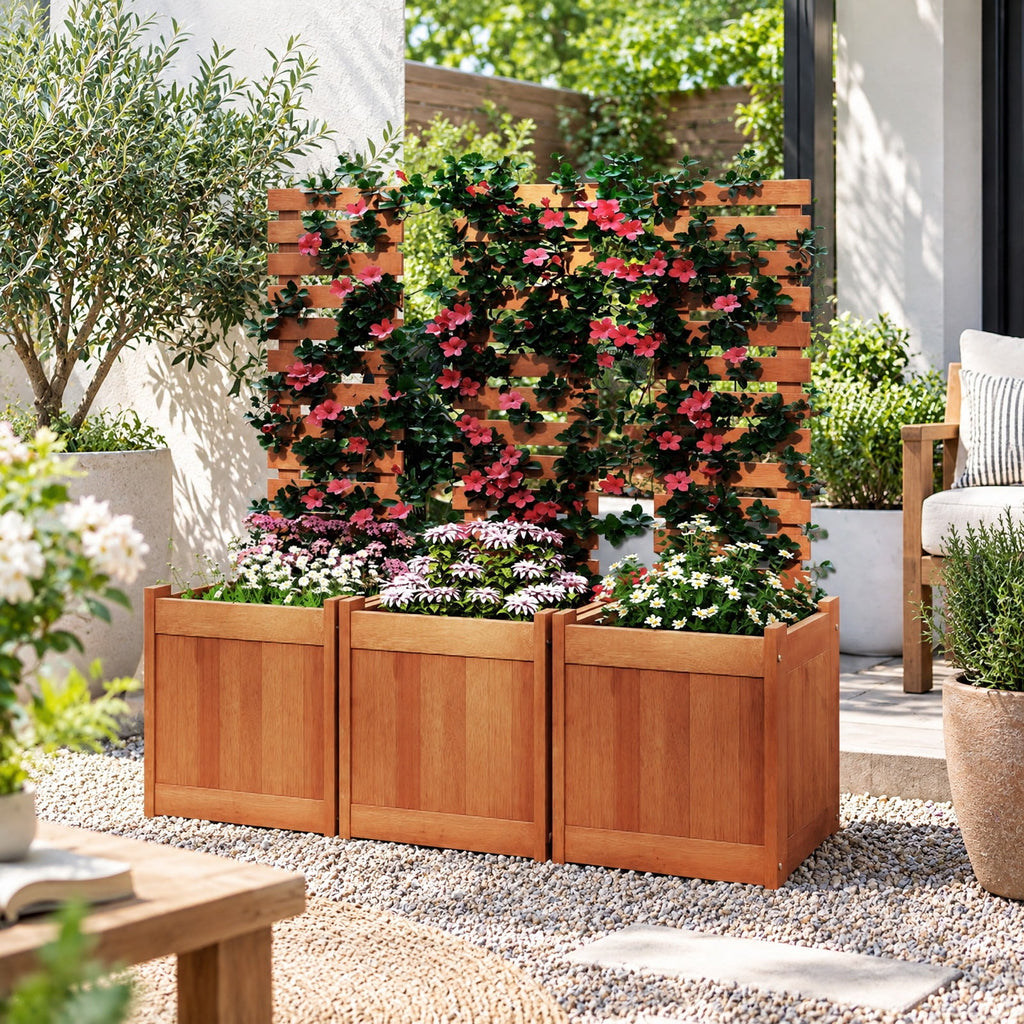 Airfind Outdoor Wooden Raised Garden Bed with Trellis, Solid Wood Frame, 16 x 16 x 48 Planter Footprint, Natural