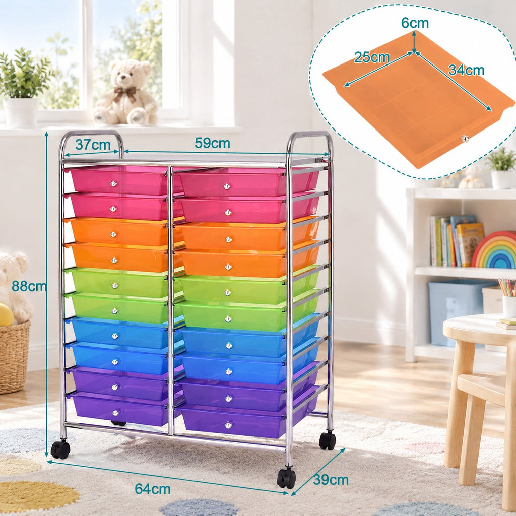 Airfind 20 Drawers Storage Rolling Cart Studio Organizer, Steel Frame, 25 Inch x15 Inch x 34 Inch Footprint, 20 removable drawers for storage and classify