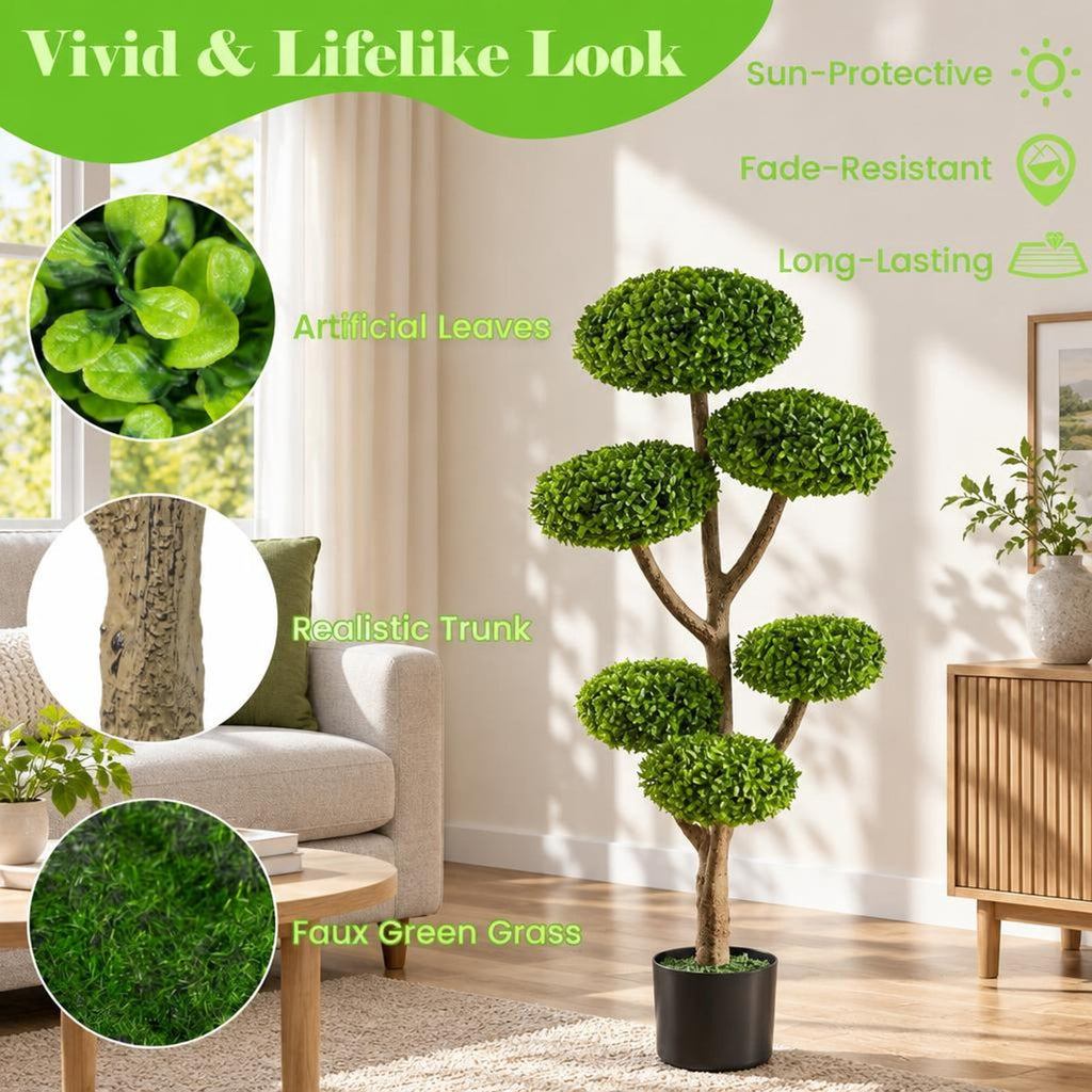 Airfind Indoor Outdoor 6 Balls Topiary Tree with Realistic Trunk and Weighted Cement-Filled Base, PP PE Frame, 7 x 45 Footprint