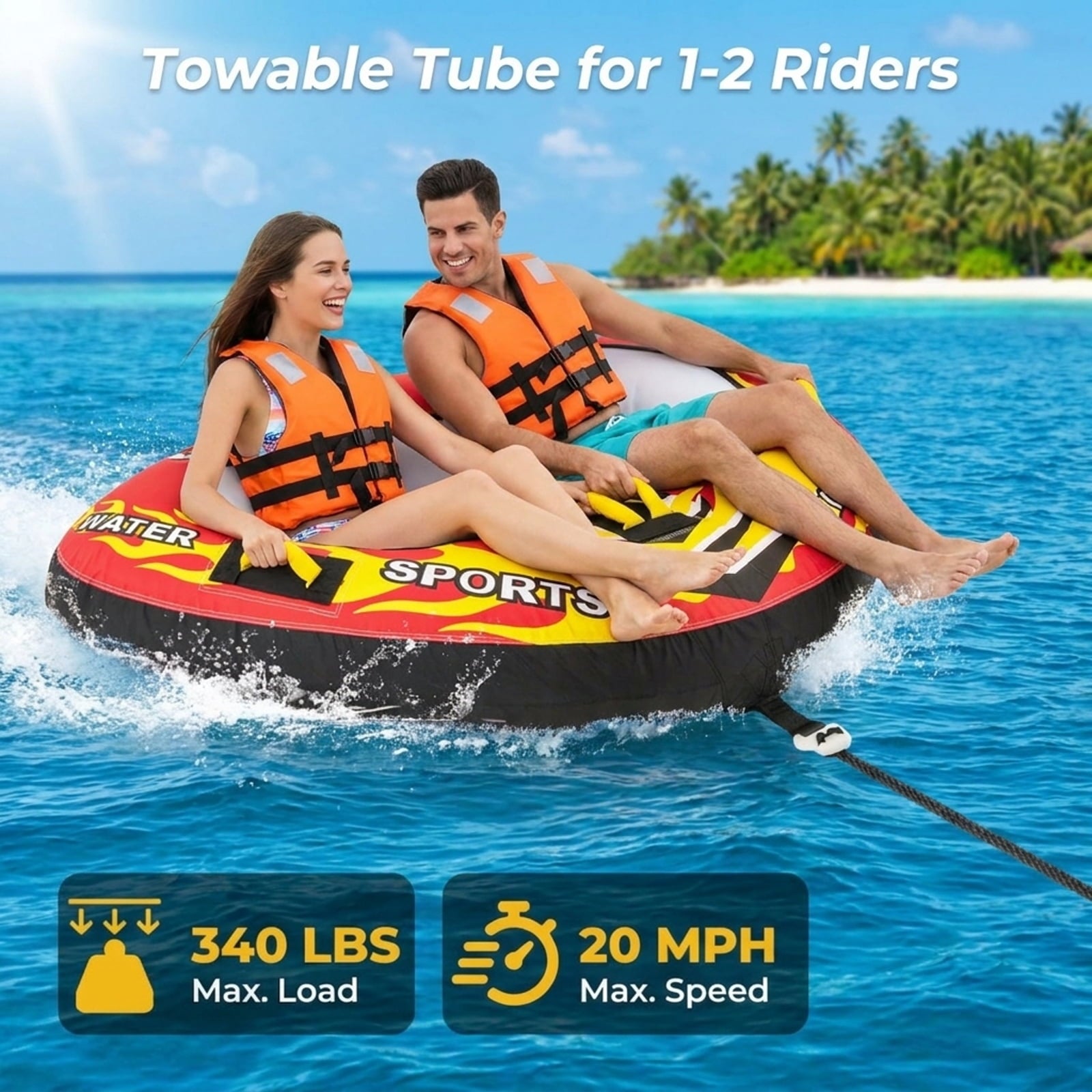 Airfind Heavy-Duty Inflatable Towable Tube for Boat Excursions, Yellow