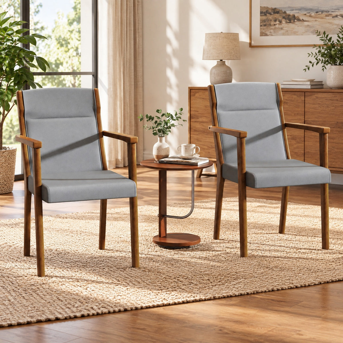 Airfind Upholstered Wooden Accent Chairs Set of 2 with High Back and Soft Cushion, 352 lbs Capacity, Rubber Wood Frame, Gray