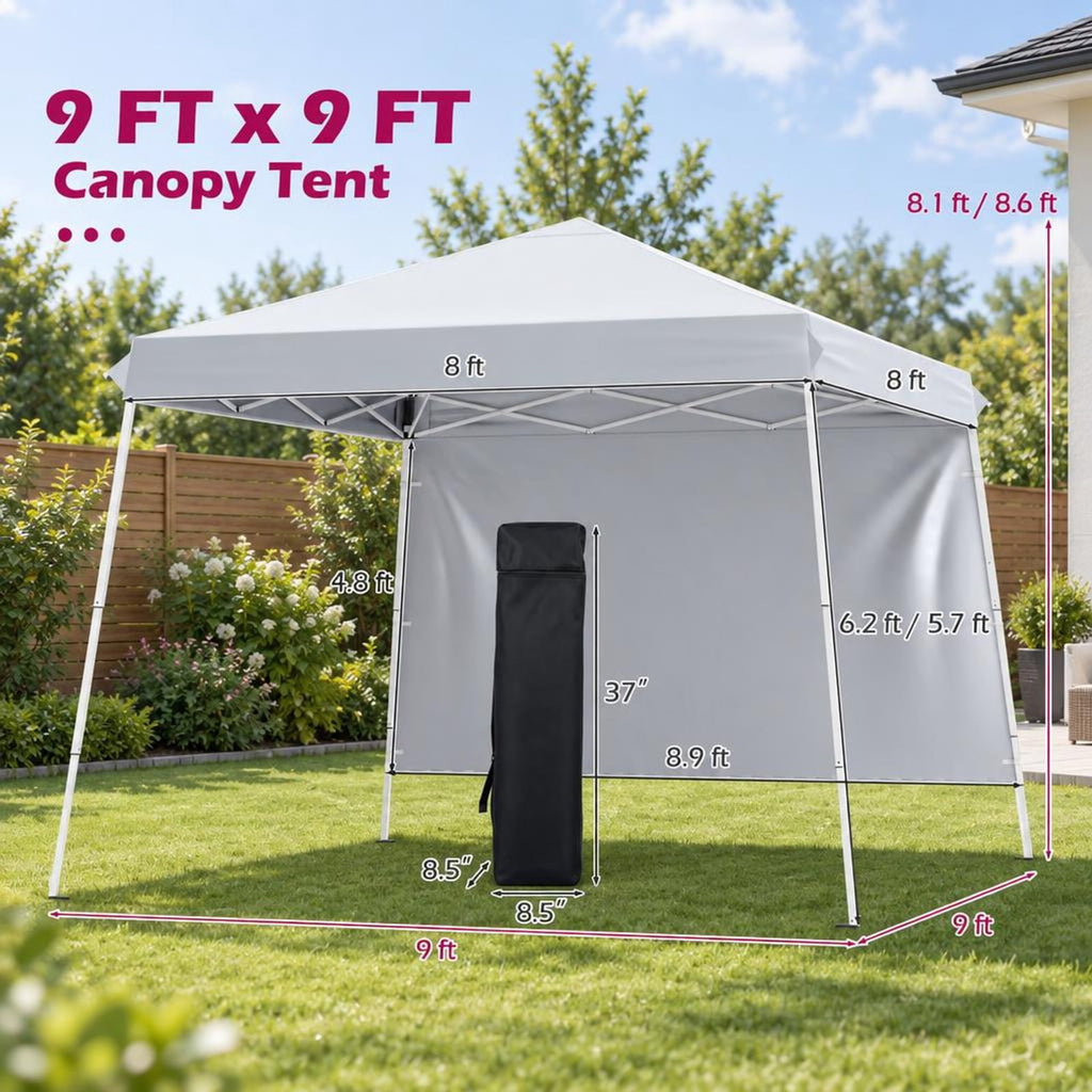 Airfind 9 ft x 9 ft Pop Up Canopy Tent with 8 Ground Stakes 4 Wind Ropes and Carry Bag for Outdoor Party, Metal Oxford Cloth PP Frame, White