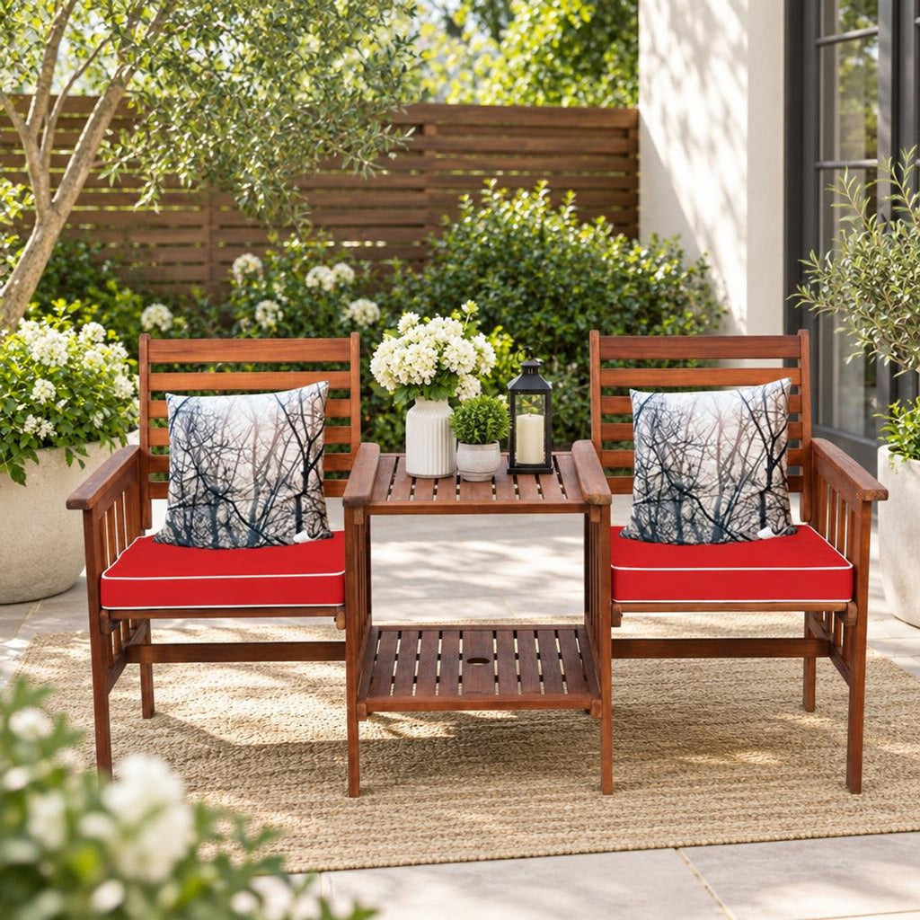 Airfind 3 pcs Outdoor Patio Table Chairs Set Acacia Wood Loveseat, 70 lbs Capacity, Acacia wood polyester sponge Frame, 65 x 26 x 35 Footprint