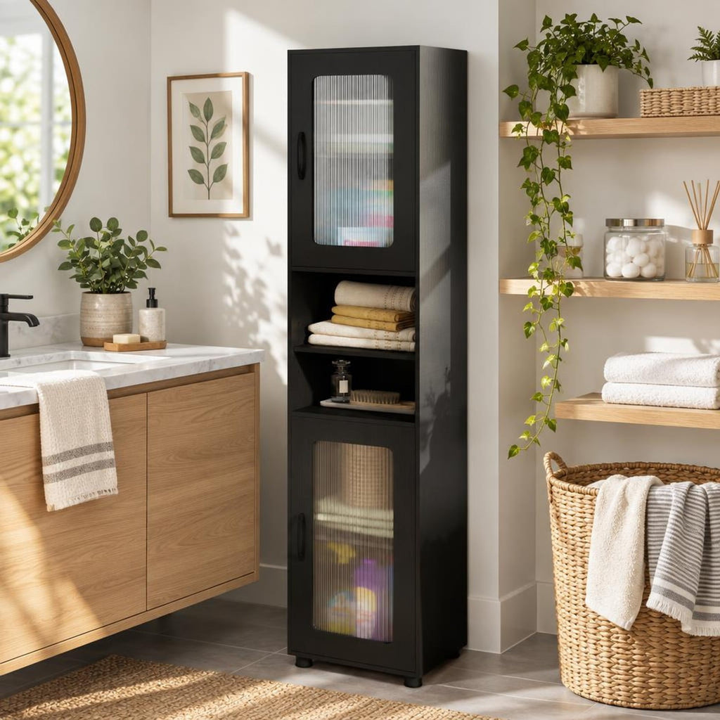 Airfind Tall Bathroom Storage Cabinet 67 Inches Freestanding Storage Organizer, 155 lbs Capacity, Engineered Wood MDF Frame, Black