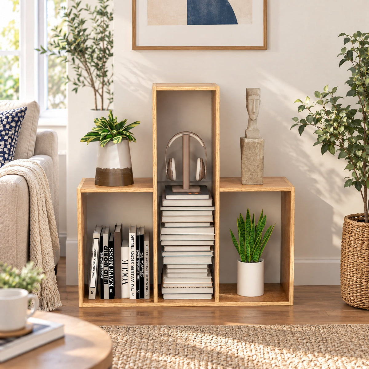 Airfind Convex Bookshelf 3-Shelf Open Bookcase Room Organizer with Anti, 88 lbs Capacity, Engineered Wood Frame, 33 x 11.5 x 33 Footprint