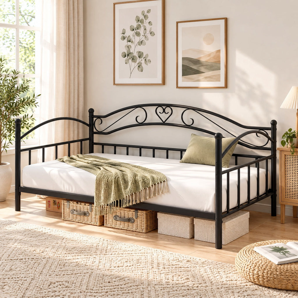 Airfind Twin Size Metal Daybed Frame with Headboard for Bedroom, 485 lbs Capacity, Metal Frame, 78 x 41.5 x 34.5 Footprint, Black