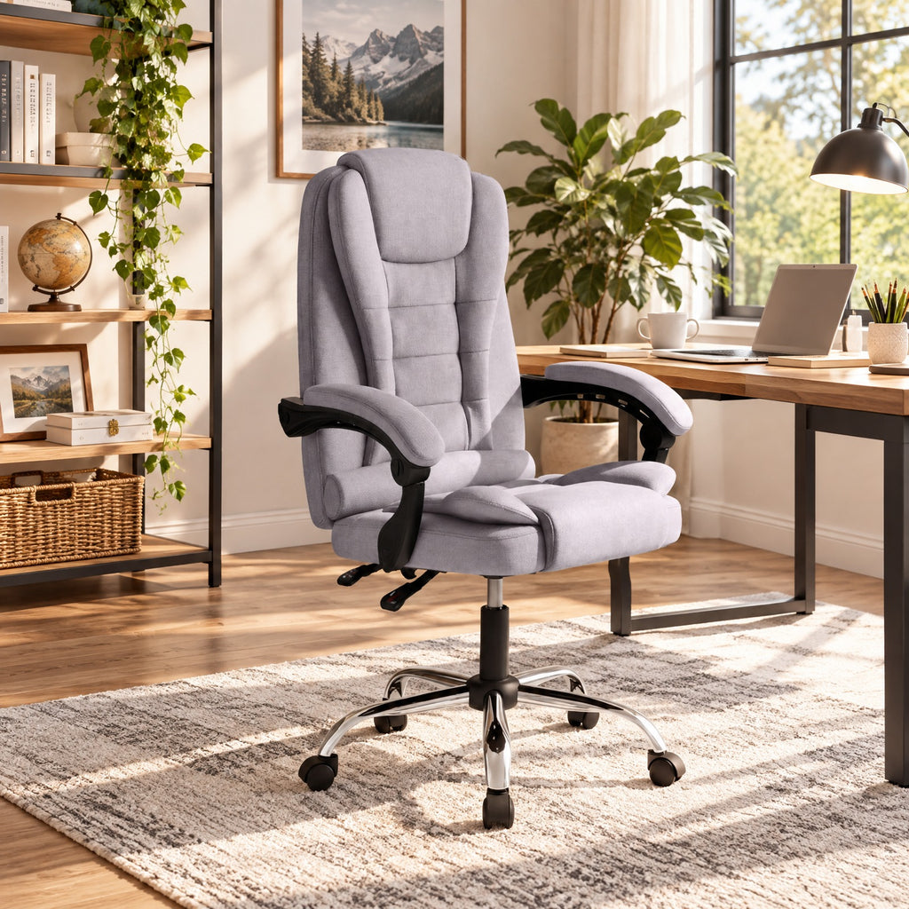 Airfind Big High Back Executive Chair with Linkage Armrests and Leather Padded Seat for Office, 330 lbs Capacity for Everyday Use, Gray