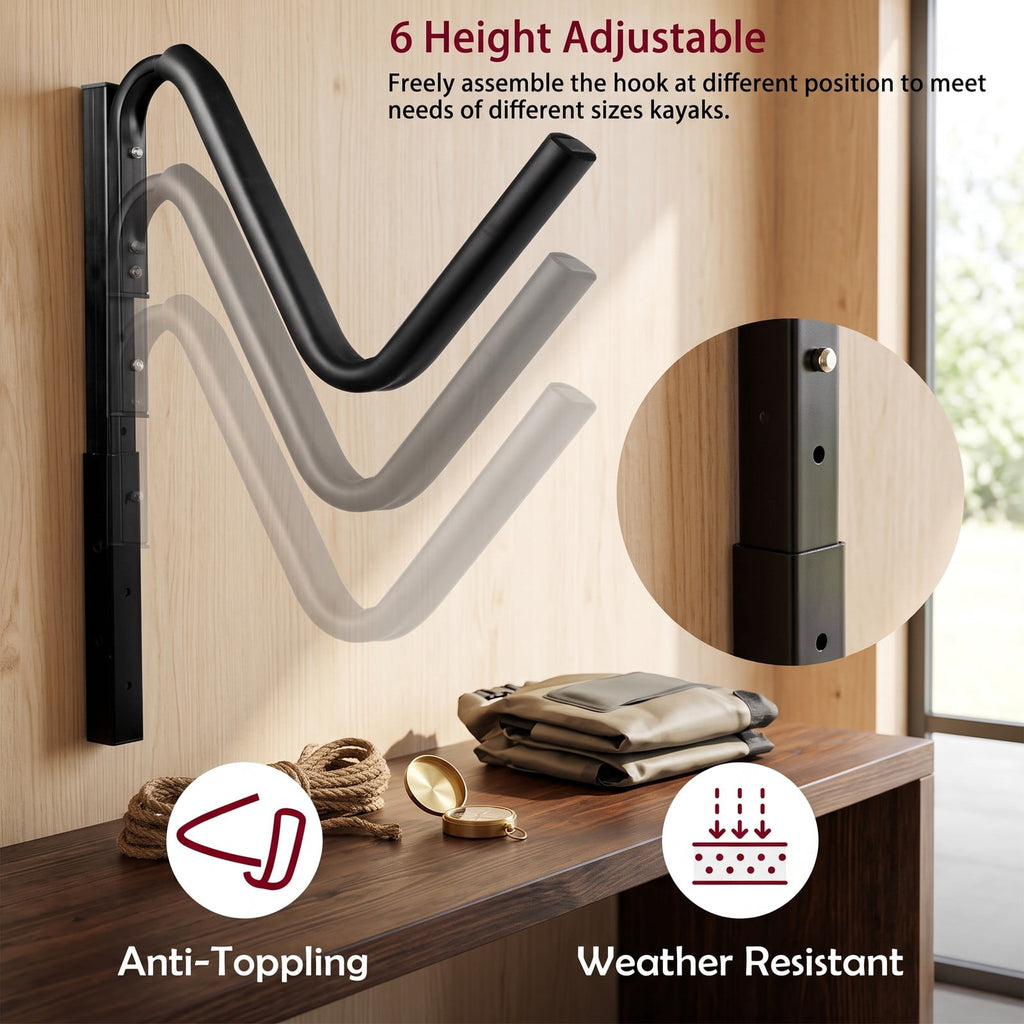 Airfind Freestanding Height Adjustable Dual Kayak Storage Rack with 6 Height Settings for Garage Boat House and Dock, Black