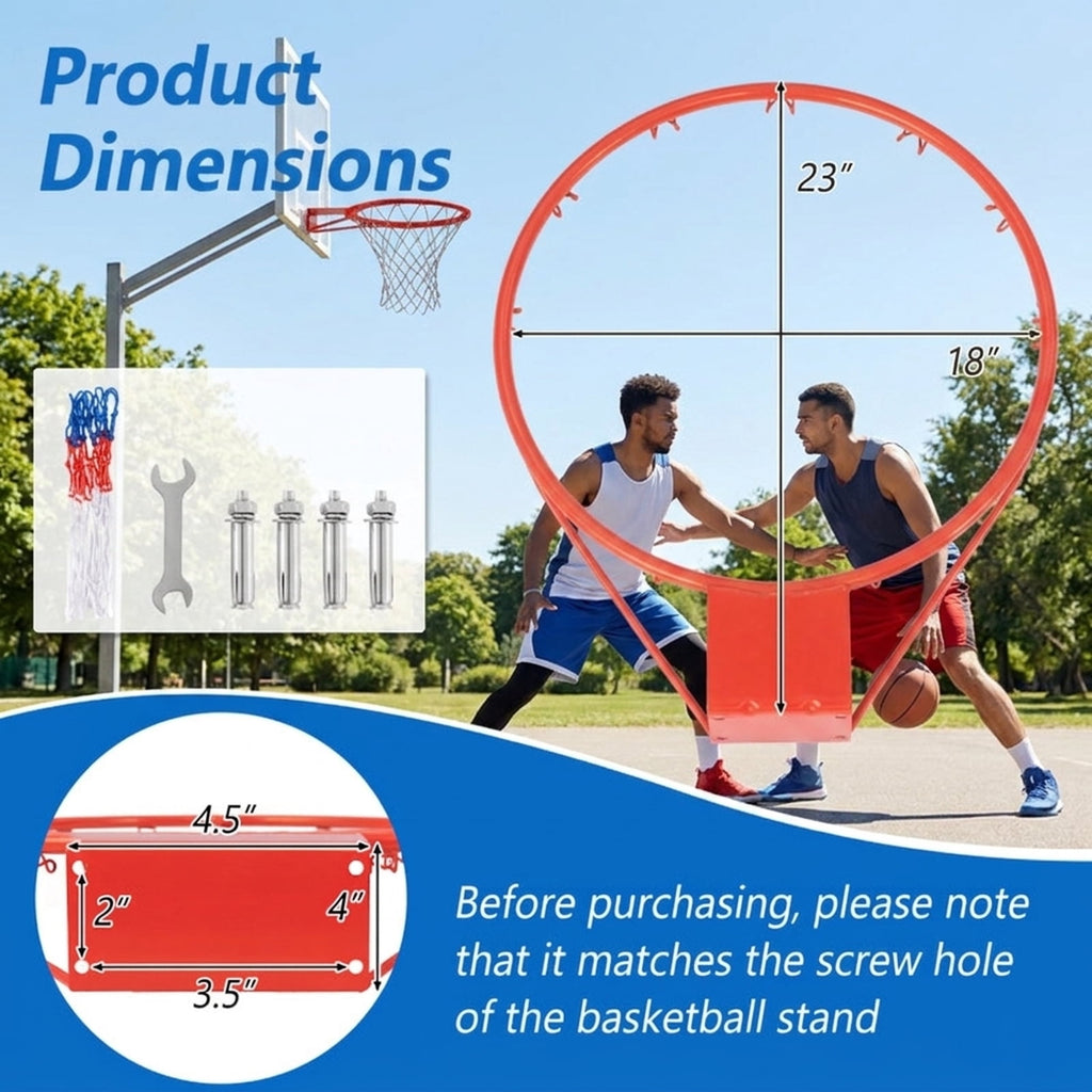 Airfind 18 Inch Replacement Basketball Rim with All-Weather Net and Powder-Coated Metal Frame for Backboard Hoop Repair and Outdoor Basketball Goal Restoration, Black and Orange