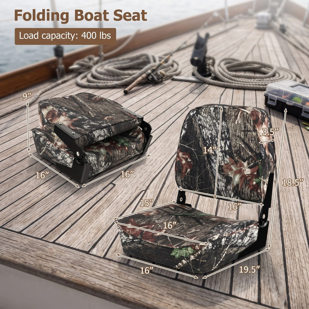 Airfind Folding Low Back Boat Seats 2 Pack with Thick Sponge Padding and Aluminum Hinges for Fishing and Jon Boats, Camouflage