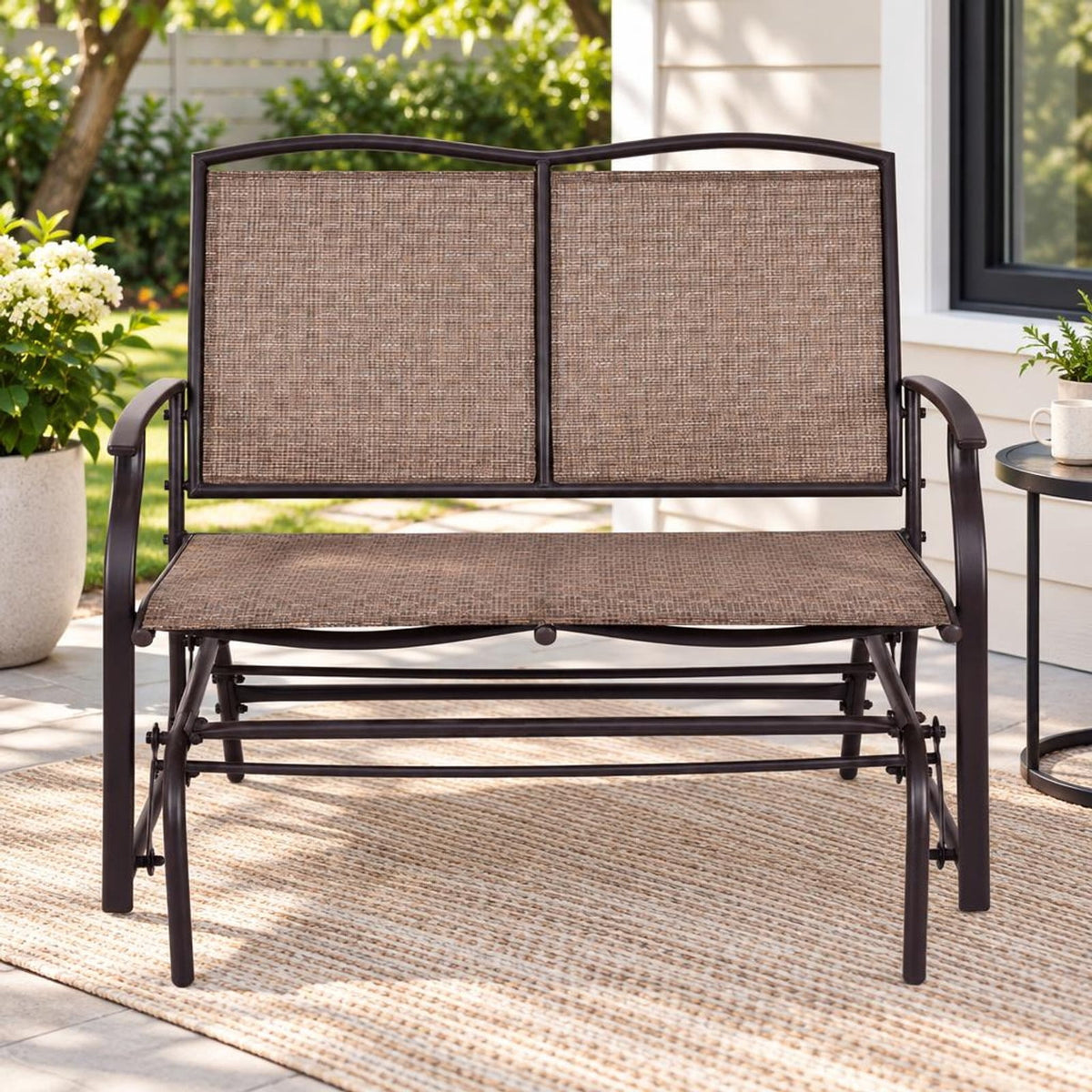 Airfind Outdoor Iron Patio Rocking Chair for Backyard and Lawn, 396 lbs Capacity, Steel and textilene Frame, 41.3 x 28.1 x 36.6 Footprint, Black