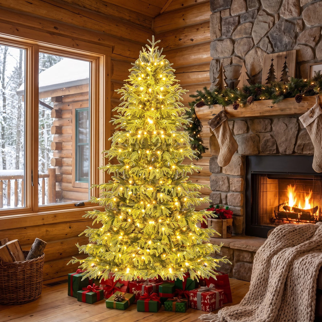 Airfind Artificial Christmas Tree with LED Lights and PVC Mixed Branch Tips-6, TPE PVC Metal Tree Height 6/7/8 ft Tree Width 3.9/4.3/4.7 ft Frame