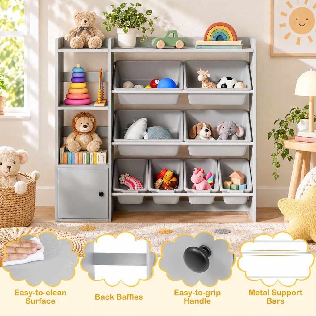 Airfind Kids Toy Storage and Bookshelf with Open Shelves and Single-door Cabinet, 220 lbs Capacity, Engineered Wood Frame, for 3+ Years Old Total