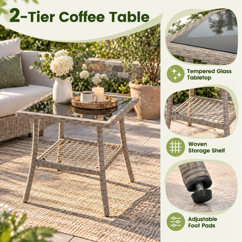Airfind 3-Piece Wicker Rocking Bistro Set with Cushions for Garden Backyard Porch, of Chair 400 lbs Total Capacity, PE Rattan Frame, Gray