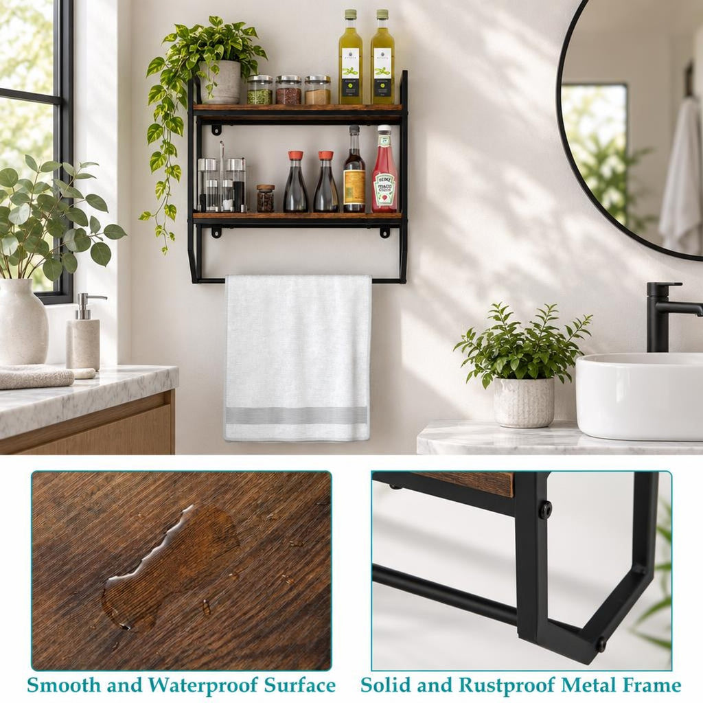 Airfind Over the Toilet Shelf Wall Mounted with Metal Frame for Bathroom, Engineered Wood Metal Frame, 23 x 8 x 23 Footprint, Rustic Brown