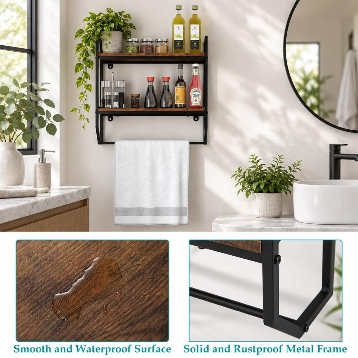 Airfind Over the Toilet Shelf Wall Mounted with Metal Frame for Bathroom, Engineered Wood Metal Frame, 23 x 8 x 23 Footprint, Rustic Brown