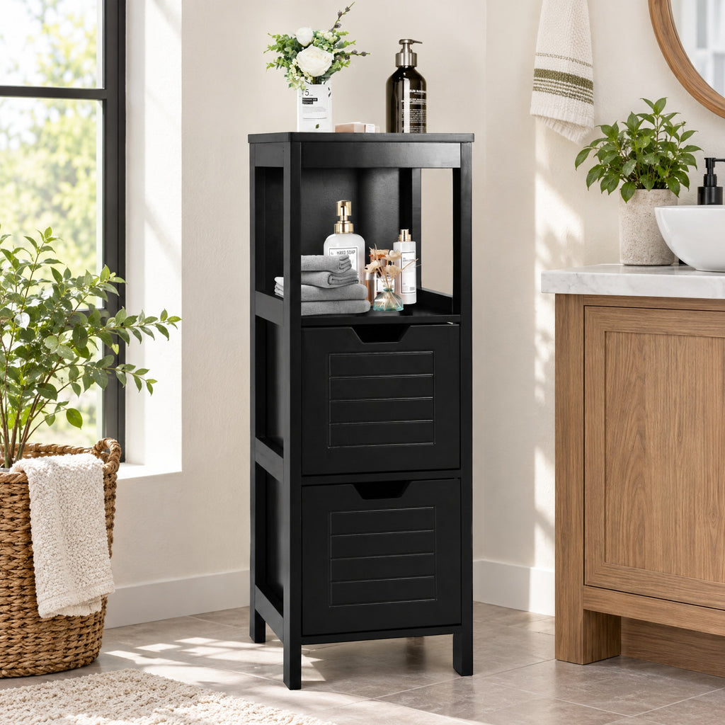Airfind Bathroom Wooden Floor Cabinet Multifunction Storage Rack Stand Organizer, 11 lbs Capacity, P2 MDF NC paint Frame, Black
