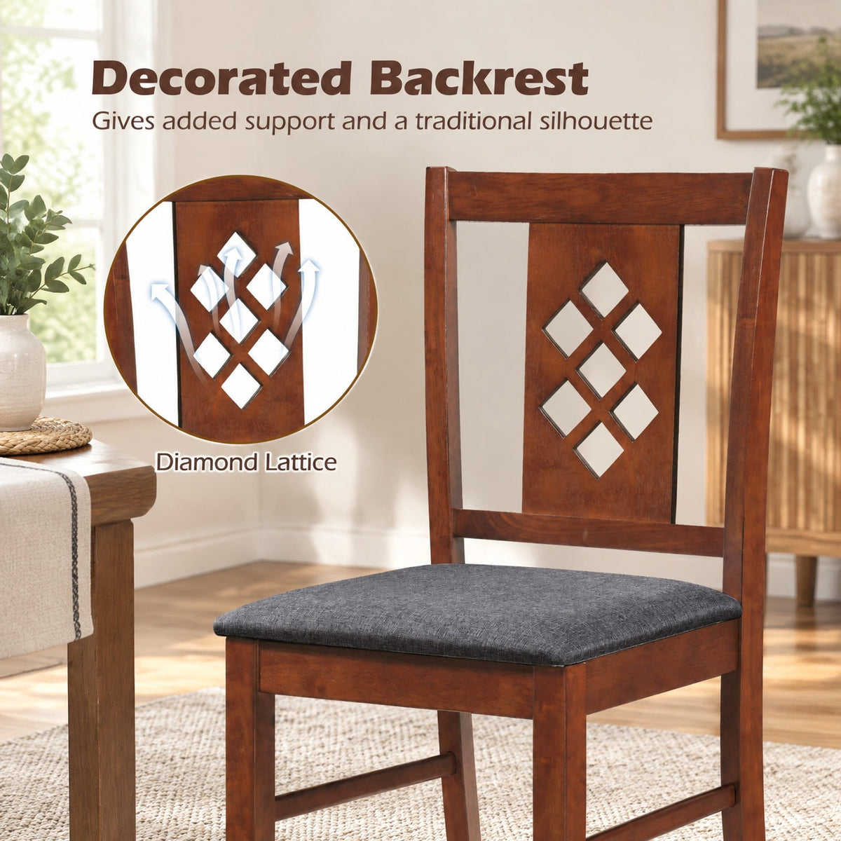 Airfind Linen Style Upholstered Kitchen Chairs with Wood Frames Set of 4, 330 Lbs Capacity, Rubber Wood Polyester Sponge Engineered Wood, Unspecified
