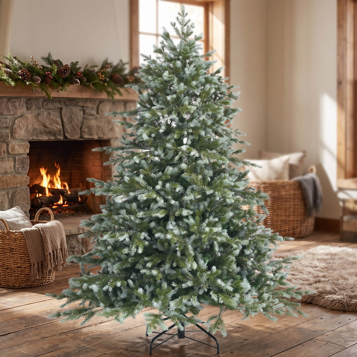 Airfind 6 Feet Artificial Christmas Spruce Hinged Tree, New PVC New PE metal Frame, 4.6 x 6 Footprint, Green