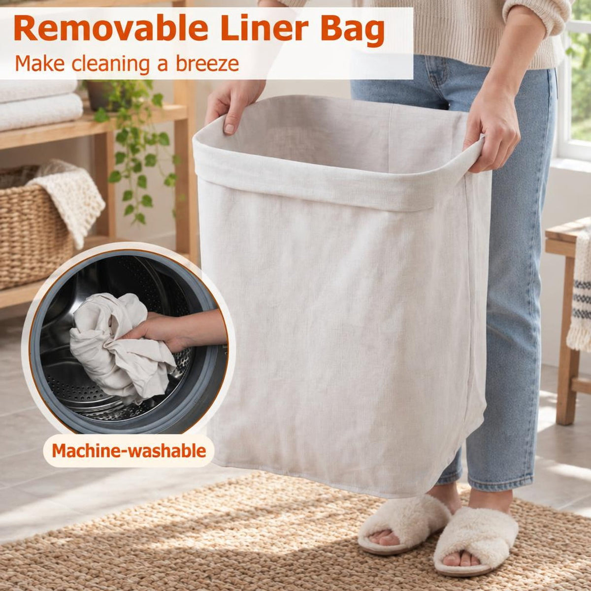 Airfind 19 Gal Capacity Bamboo Clothes Hamper with Removable Liner and Portable Handles, 22 lbs Capacity, 16.5 x 12.5 x 24 Footprint, Brown