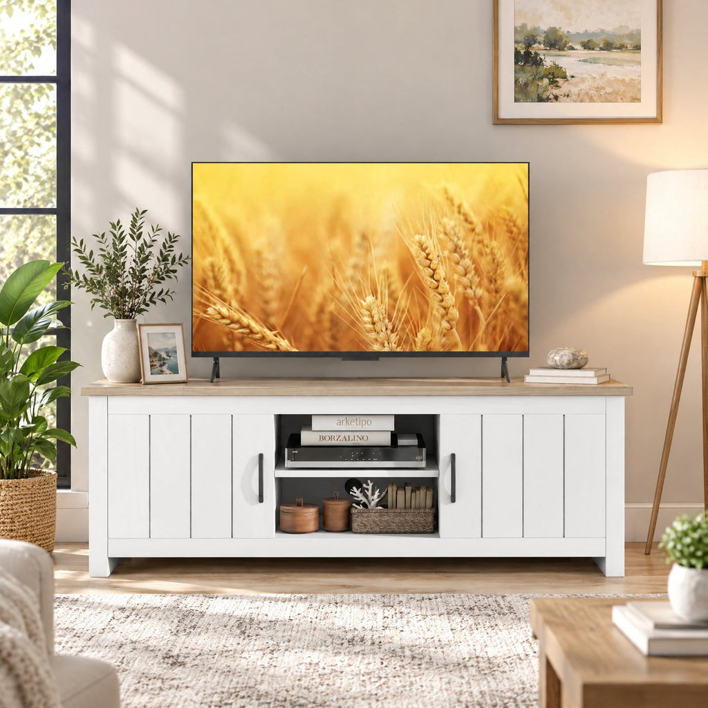 Airfind TV Stand with 2 Cabinets and Open Shelves for TVs up to 65 Inch, 410 lbs Capacity, Engineered Wood Frame, 57 x 15.5 x 19.5 Footprint