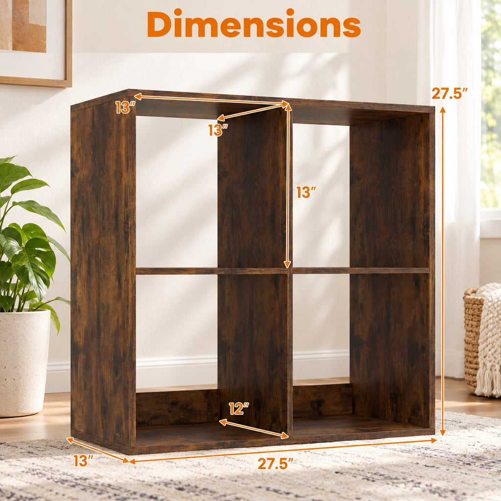 Airfind 4 Cube Bookshelf with Back Guardrail for Living Room Bedroom, 100 lbs Capacity, Engineered Wood Frame, 27.5 x 13 x 27.5 Footprint, Coffee