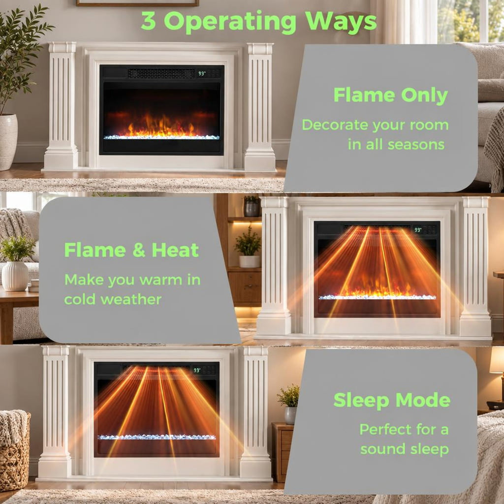 Airfind 23 Inch 1500W Recessed Electric Fireplace Insert with Remote Control, Metal Tempered Glass PS Frame, Black