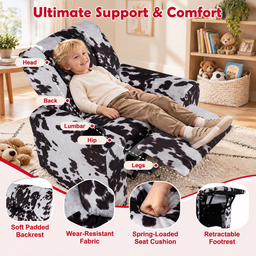 Airfind Kids Recliner Chair Push Back Toddler Reclining Armchair with Cup Holder, 150 lbs Capacity, Wood Frame, for 3+ years old, White