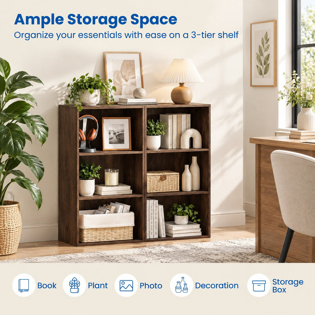 Airfind Bookcase, 3 Open Shelf, Modern Storage Display Cabinet, 55 lbs Capacity, Engineered Wood MDF Frame, 16.5 Inch x 11.5 Inch x 31.5 Inch Footprint, Walnut
