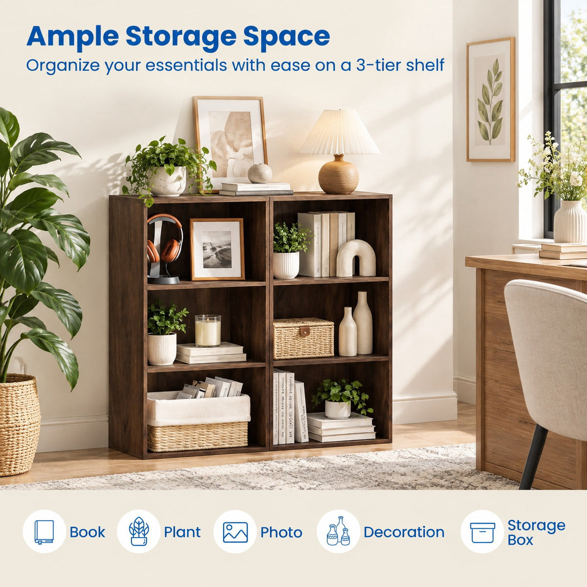Airfind Bookcase, 3 Open Shelf, Modern Storage Display Cabinet, 55 lbs Capacity, Engineered Wood MDF Frame, 16.5 Inch x 11.5 Inch x 31.5 Inch Footprint, Walnut