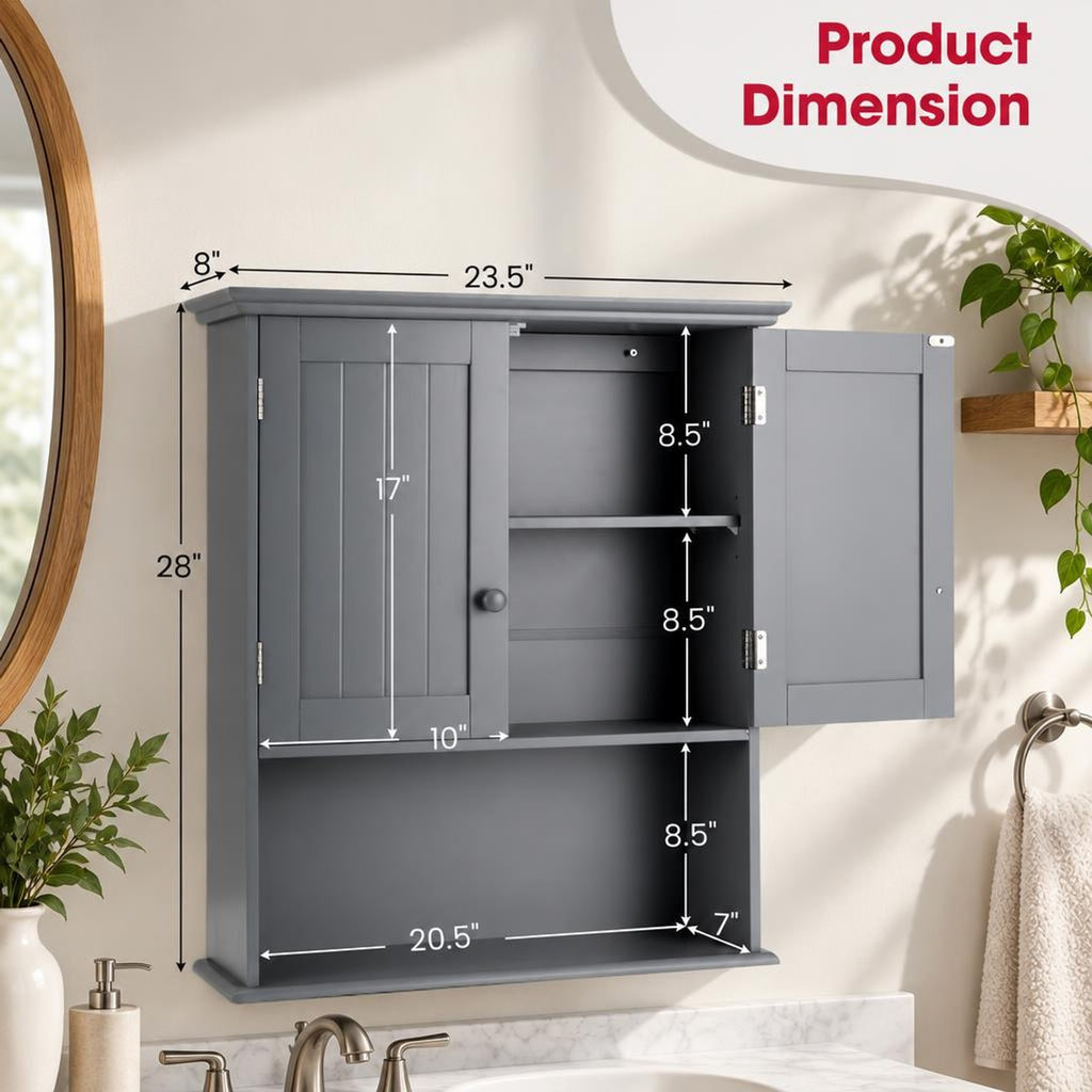 Airfind Wall Mount Bathroom Storage Cabinet, MDF Metal Frame, 23.5in x 8in x 28in(L x W x H) Weight capacity of each level: 11 lbs Footprint, Gray