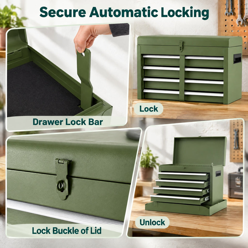 Airfind 2-in-1 Rolling Tool Chest with 5 Sliding Lockable Drawers, 220.5 lbs Capacity, Steel rubber-plastic synthetic Frame, Green
