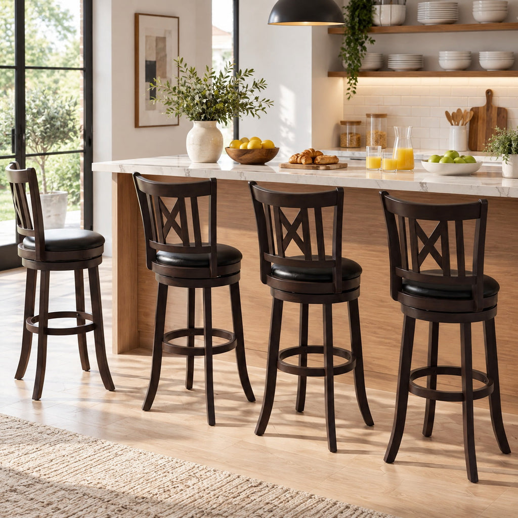 Airfind Set of 4 Bar Stools Swivel Bar Chairs with Hollowed Backrest and Footrest-30 inches, 275 lbs Capacity, 20 Inch x 18 Inch x 39.5 Inch Footprint