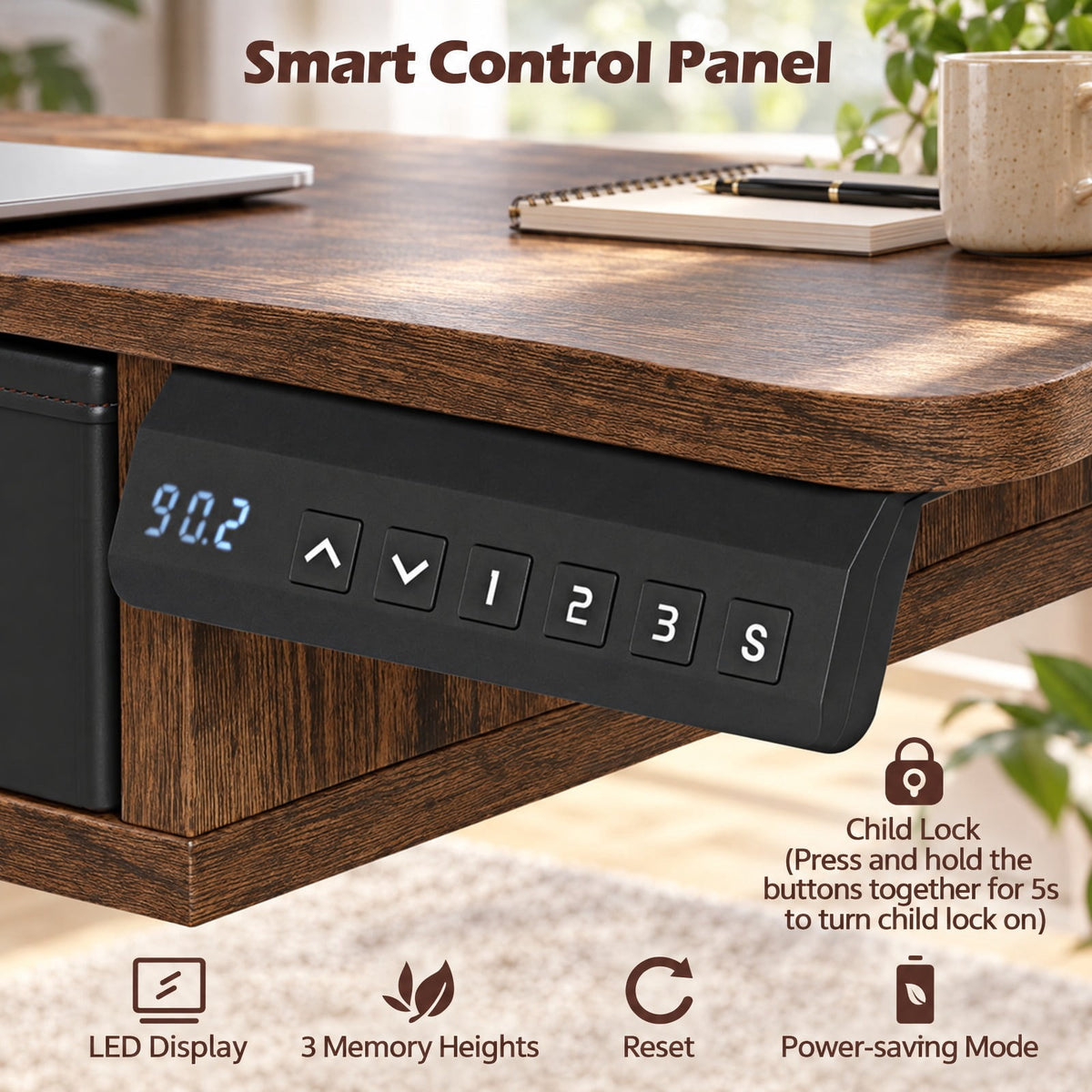 Airfind 55 Inch x 27 Inch Electric Standing Desk with Drawers, Engineered Wood Metal Fabric Frame, 55 Inch x 27 Inch x 33.5 Inch -51 Inch Footprint, Brown