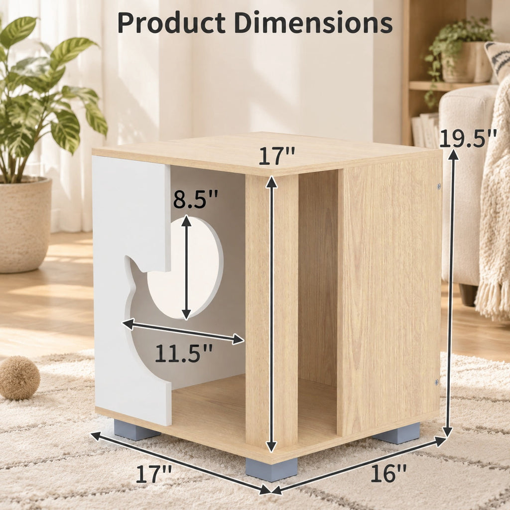 Airfind Wooden Semi-enclosed Cat Condo with Kitty Head-shaped Entry and Metal Legs, 44 lbs Capacity, Engineered Board Metal Frame, Natural