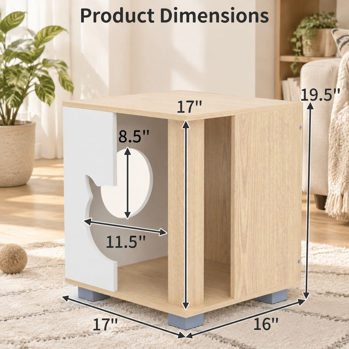 Airfind Wooden Semi-enclosed Cat Condo with Kitty Head-shaped Entry and Metal Legs, 44 lbs Capacity, Engineered Board Metal Frame, Natural