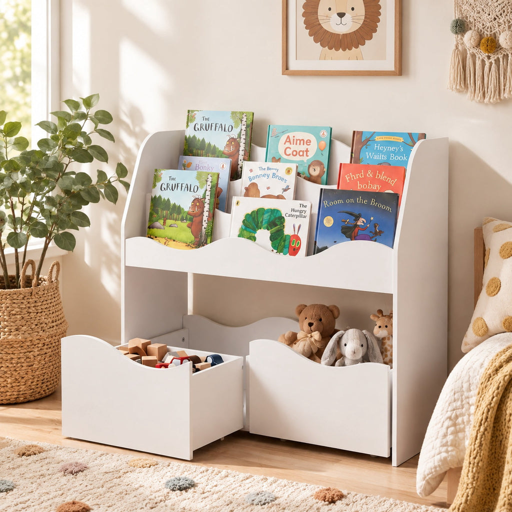 Airfind Kids Toy Wooden Storage Organizer with 2 Rolling Drawers for Kids Room, 11 lbs Capacity, Engineered Wood Frame, White