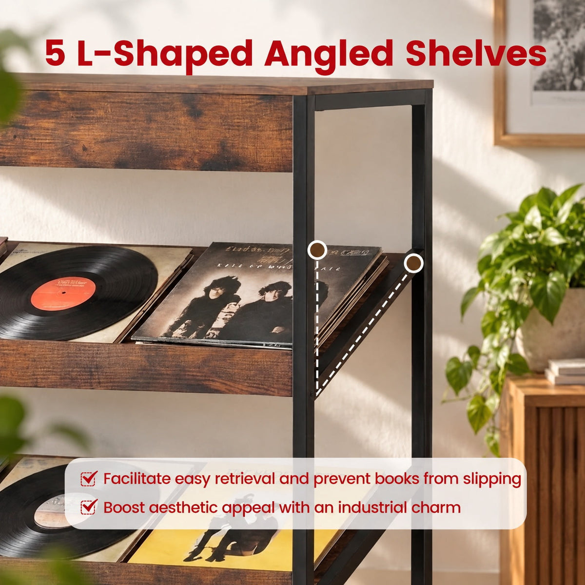 Airfind 6-Tier Tall Freestanding Bookshelf with Angled Shelves for Home Office, 230 lbs Capacity, Engineered Wood Frame, Brown