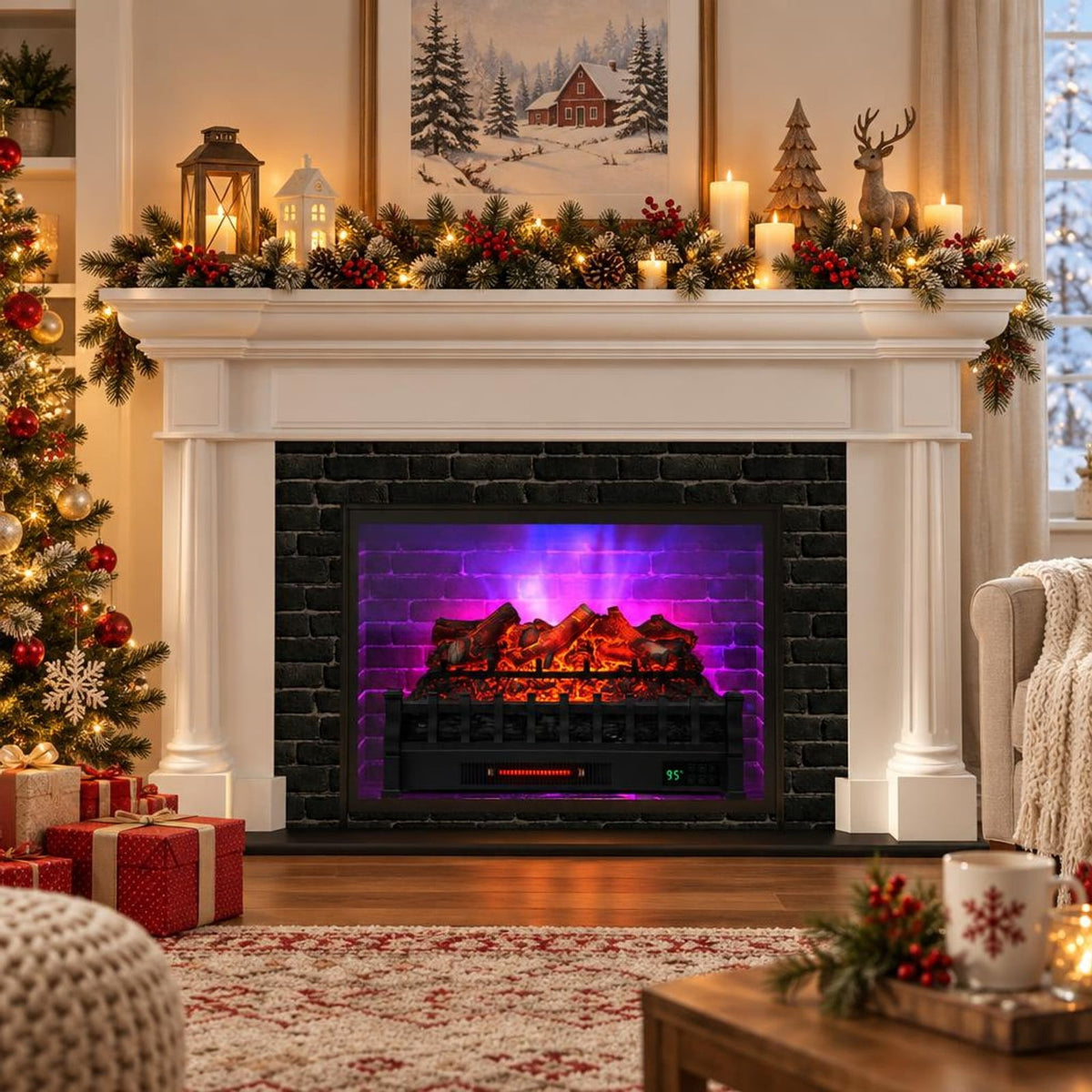 Airfind 26 Inch Electric Fireplace Heater with Remote Control and Realistic Lemonwood Ember Bed, Black
