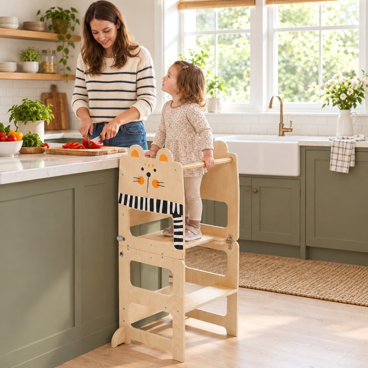 Airfind 3-in-1 Wooden Kids Toddler Kitchen Step Stool with Blackboard-BlackWhite, 110 lbs Capacity, Poplar Wood Frame, for 18+ months, Black