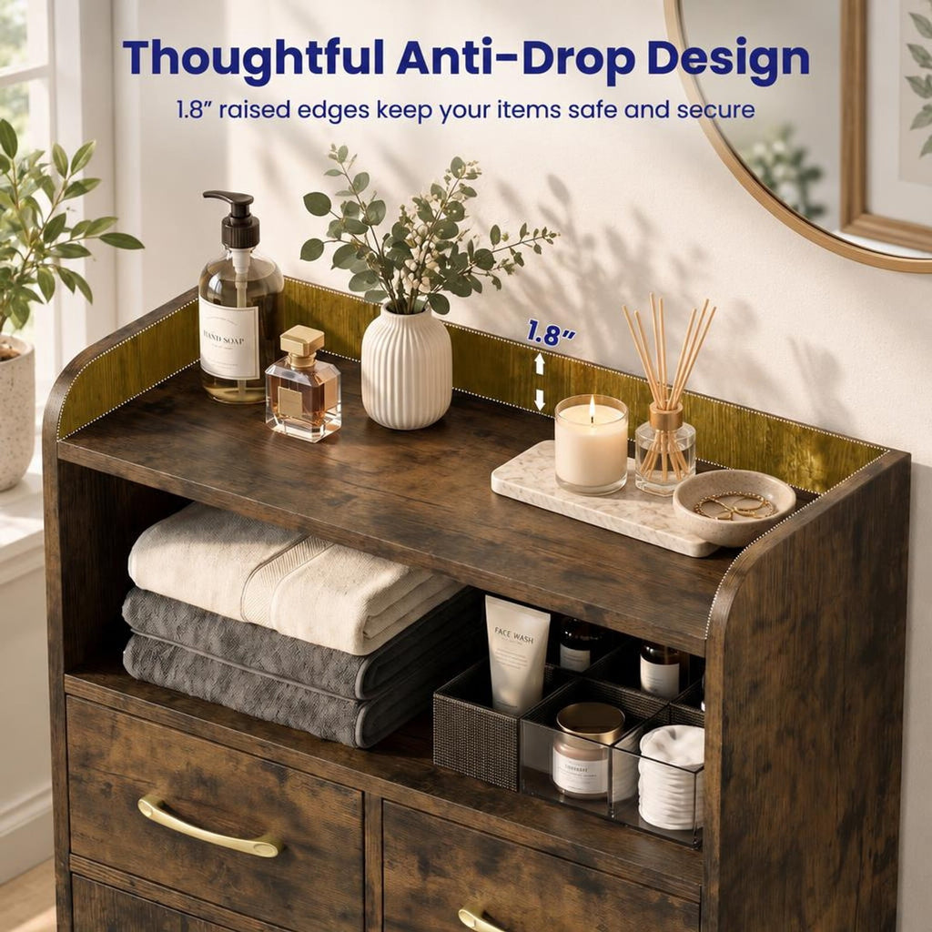 Airfind Bathroom Storage Cabinet Freestanding Floor Cabinet with 2 Drawers and 2 Doors, 44 lbs Capacity, Engineered Wood Metal Frame, Brown
